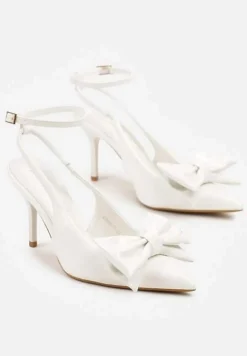 Białe Lakierowane Sandały na Szpilce Vices z Dużą Kokardką Bez Pięty Velozia