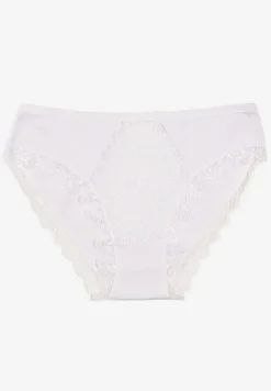 Białe Majtki Figi Ozdobione Wstawkami z Koronki Povia