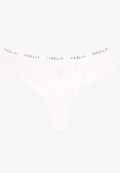 Białe Majtki Stringi z Prążkowanego Materiału Wykończone Napisem Briavia