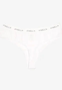 Białe Majtki Stringi z Prążkowanego Materiału Wykończone Napisem Briavia