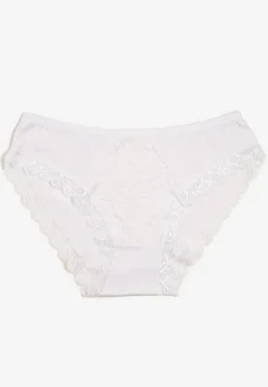 Białe Majtki Typu Figi z Bawełny Ozdobione Koronką Blikaria