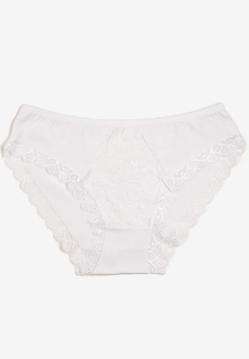 Białe Majtki Typu Figi z Bawełny Ozdobione Koronką Blikaria
