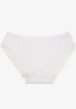 Białe Majtki Typu Figi z Bawełny Ozdobione Koronką Blikaria