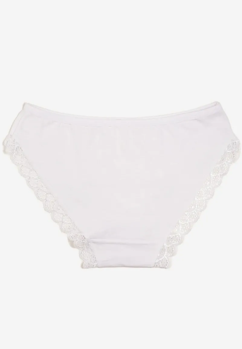 Białe Majtki Typu Figi z Bawełny Ozdobione Koronką Blikaria