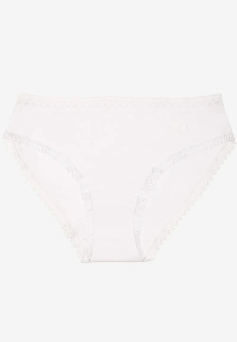 Białe Majtki z Bawełny o Kroju Fig z Ozdobną Koronką Talivina