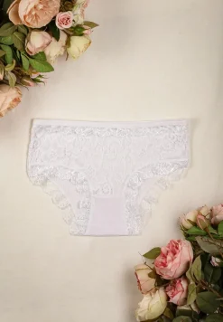 Białe Prążkowane Majtki Figi z Ażurową Koronką Liseta