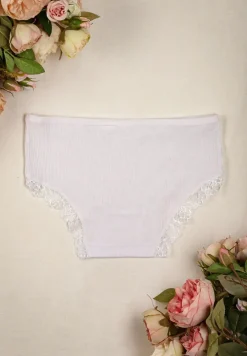 Białe Prążkowane Majtki Figi z Ażurową Koronką Liseta