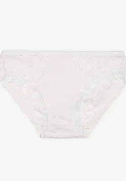 Białe Prążkowane Majtki Figi z Koronką Okarde