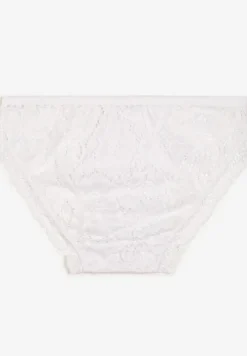 Białe Prążkowane Majtki Figi z Koronką Okarde