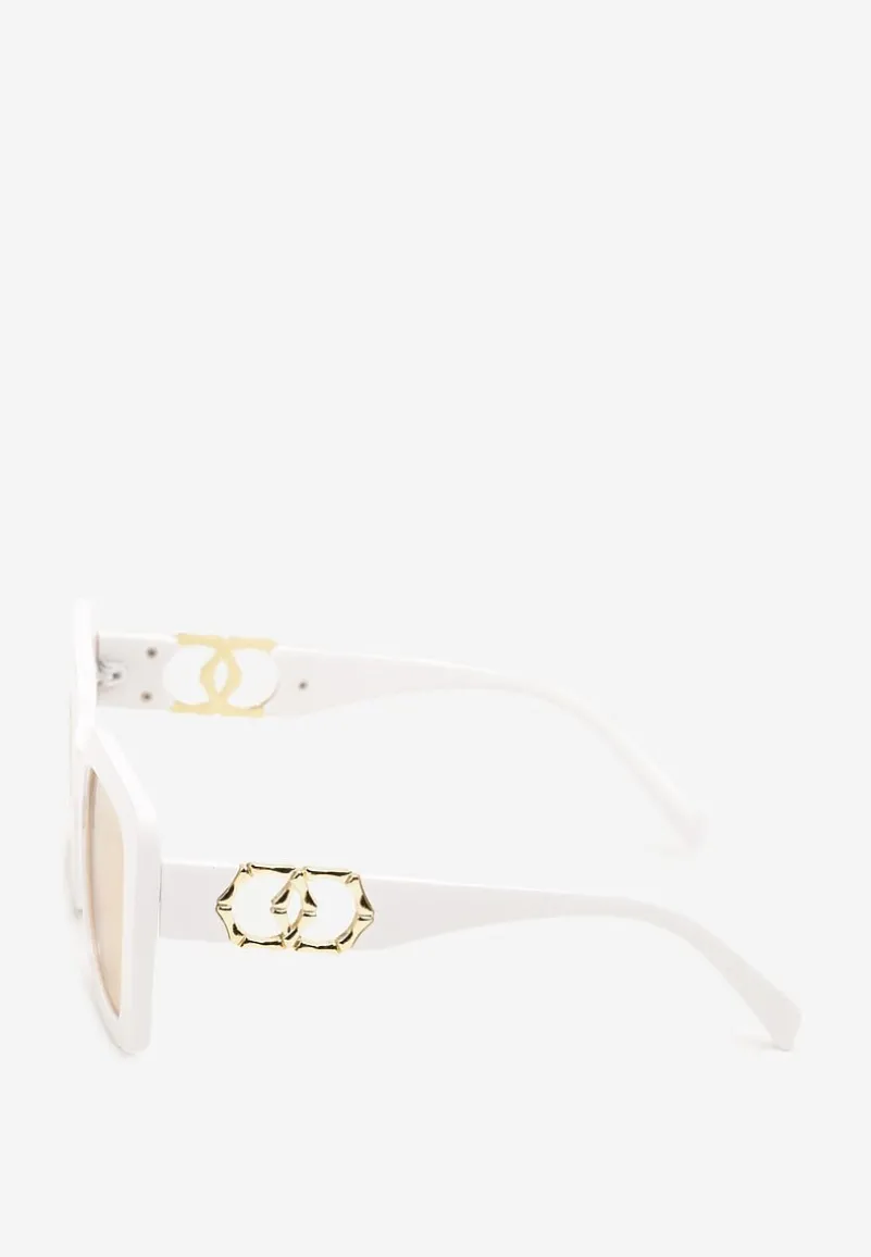 Białe Przeciwsłoneczne Okulary o Kwadratowym Kształcie z Ozdobnymi Nausznikami Emmanitte