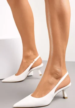 Białe Sandały na Obcasie Kaczuszka ze Szpiczastym Noskiem Elda