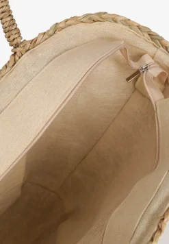 Biało-Beżowa Torebka Shopperka na Suwak Wykończona Cekinami Frędzlami i Taśmą z Koronki Laxbia