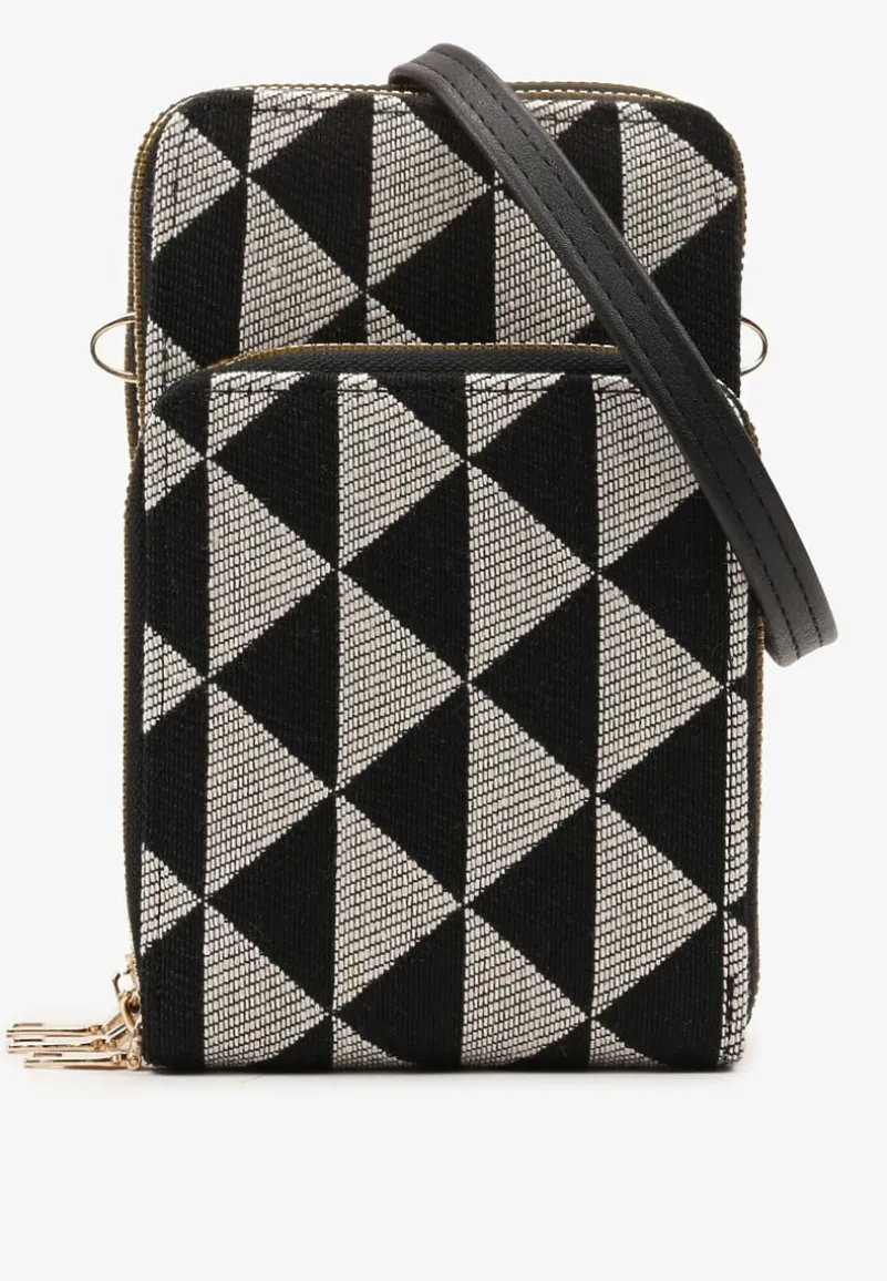 Biało-Czarna Torebka Etui na Telefon na Ramię Zapinana na Suwak Sevse