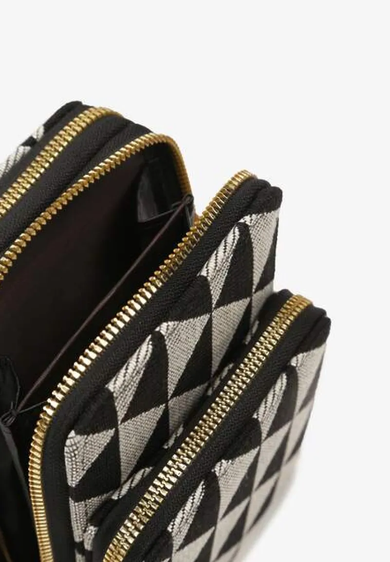 Biało-Czarna Torebka Etui na Telefon na Ramię Zapinana na Suwak Sevse