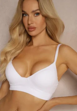 Biały Biustonosz o Sportowym Fasonie Zapinany na Haftki z Regulacją Irissina