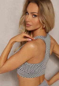 Biały Elastyczny Top Biustonosz w Sportowym Stylu Refettia