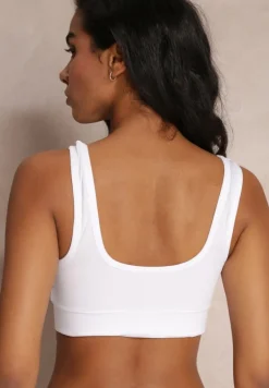 Biały Gładki Biustonosz Sportowy na Szerokich Ramiączkach Zamone