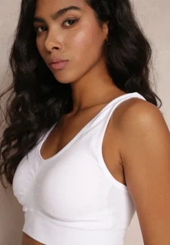 Biały Gładki Biustonosz Sportowy na Szerokich Ramiączkach Zamone