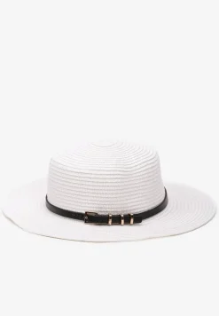 Biały Kapelusz z Plecionki z Paskiem i Szerokim Rondem Aspicaia