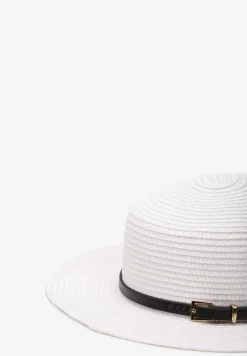 Biały Kapelusz z Plecionki z Paskiem i Szerokim Rondem Aspicaia