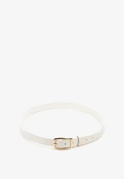 Biały Klasyczny Pasek z Geometryczną Klamrą Revarellea