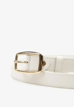 Biały Klasyczny Pasek z Geometryczną Klamrą Revarellea