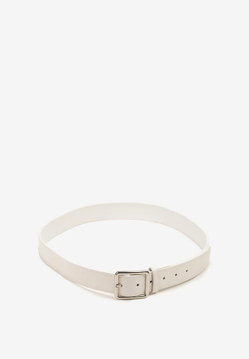 Biały Klasyczny Pasek z Geometryczną Klamrą Mevinala