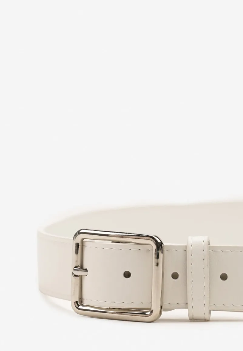 Biały Klasyczny Pasek z Geometryczną Klamrą Mevinala