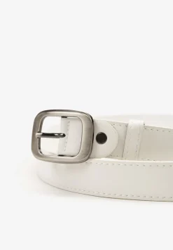 Biały Klasyczny Pasek z Klamrą o Geometrycznym Kształcie Revadelle