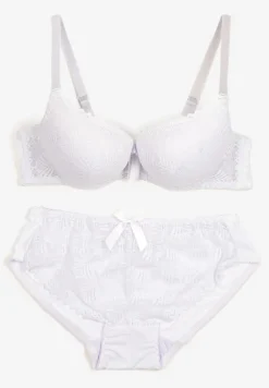Biały Komplet Bielizny Biustonosz Push Up i Figi z Kokardką Nasilae