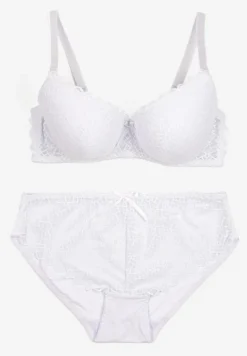 Biały Komplet Bielizny Koronkowej Klasyczny Biustonosz i Figi z Wysokim Stanem Nasellea