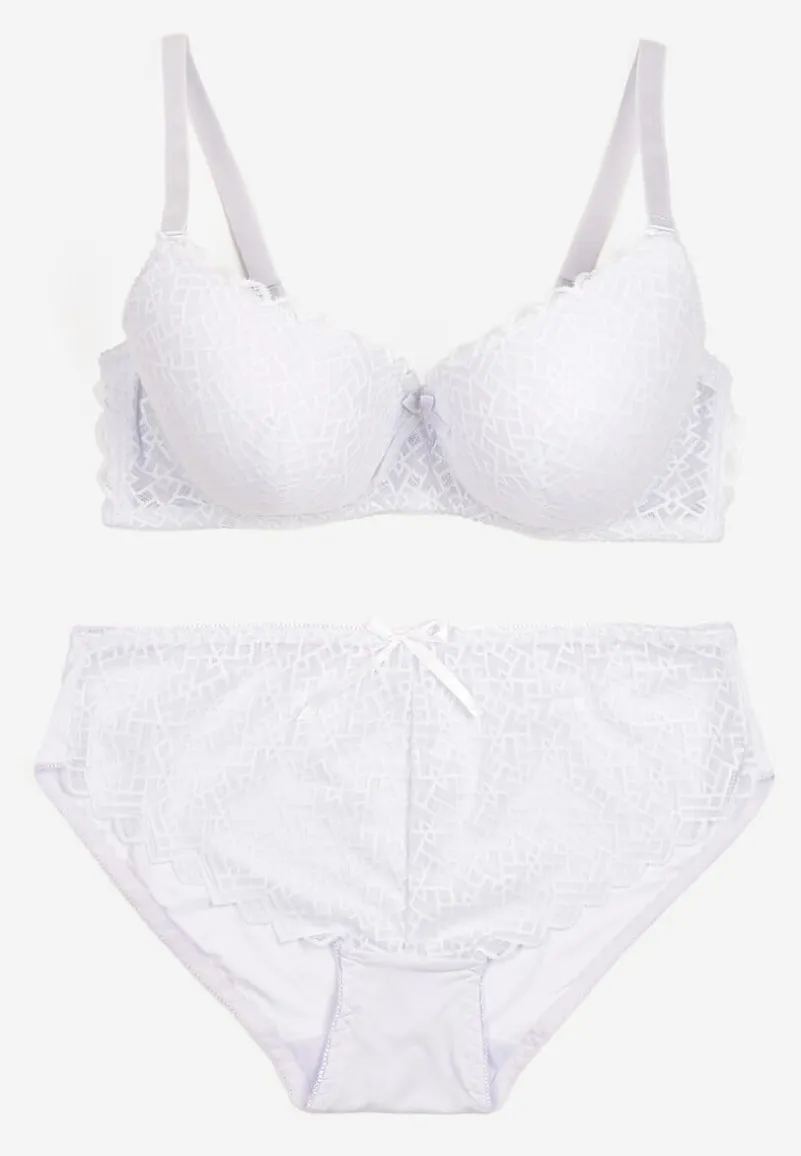 Biały Komplet Bielizny Koronkowej Klasyczny Biustonosz i Figi z Wysokim Stanem Nasellea