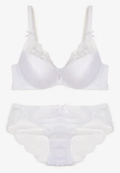 Biały Komplet Koronkowy z Kokardkami Majtki typu Figi i Biustonosz Full Cup Iriniues