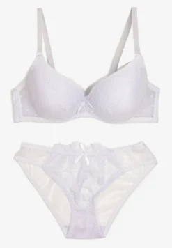 Biały Komplet z Koronką Figi i Usztywniany Biustonosz z Kokardami Iridorea