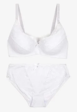 Biały Komplet z Koronki Figi i Usztywniany Biustonosz Nevenis