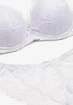 Biały Komplet z Koronki Majtki Ozdobione Kokardą Biustonosz na Regulowanych Ramiączkach Arfiana