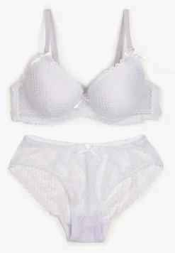 Biały Komplet z Koronki Regulowany Biustonosz Full Cup oraz Majtki Figi Irialynne
