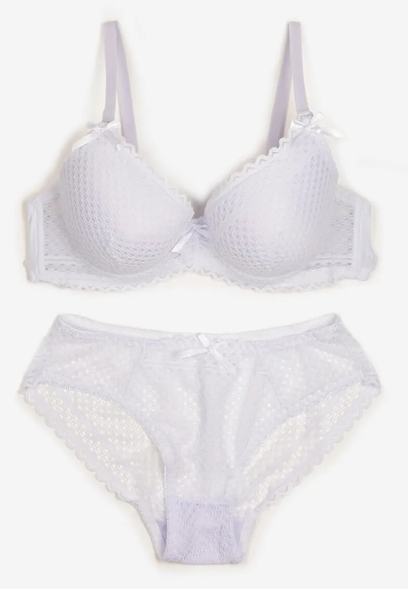 Biały Komplet z Koronki Regulowany Biustonosz Full Cup oraz Majtki Figi Irialynne