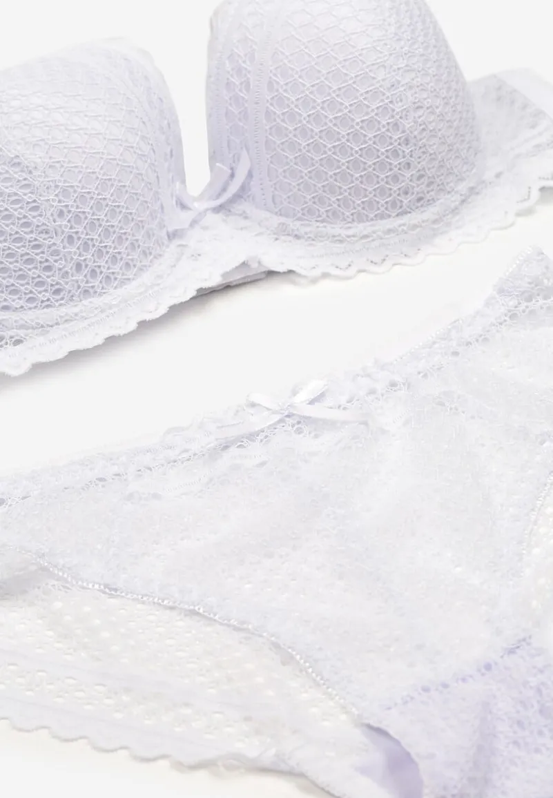 Biały Komplet z Koronki Regulowany Biustonosz Full Cup oraz Majtki Figi Irialynne