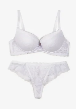 Biały Koronkowy Komplet Bielizny Biustonosz Usztywniony Push Up i Stringi Jasminesa