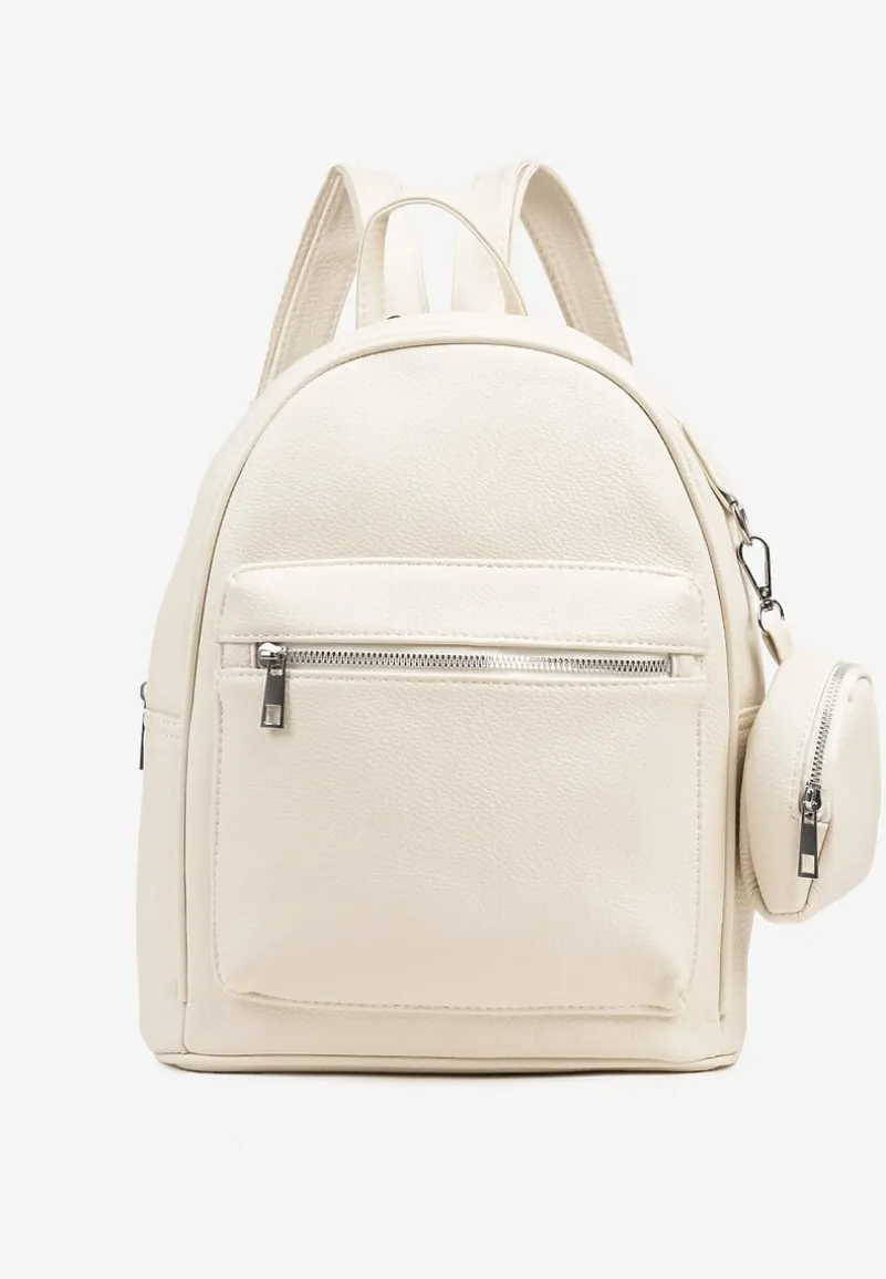 Biały Mały Plecak z Dodatkową Saszetką i Kieszenią z Suwakiem Pasianne