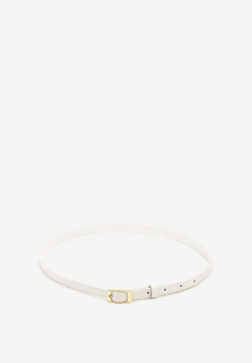 Biały Pasek Cienki z Prostokątną Klamrą Voreyna