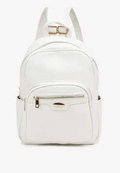Biały Plecak na Regulowanych Szelkach z Ekoskóry ze Złotymi Detalami Sanu
