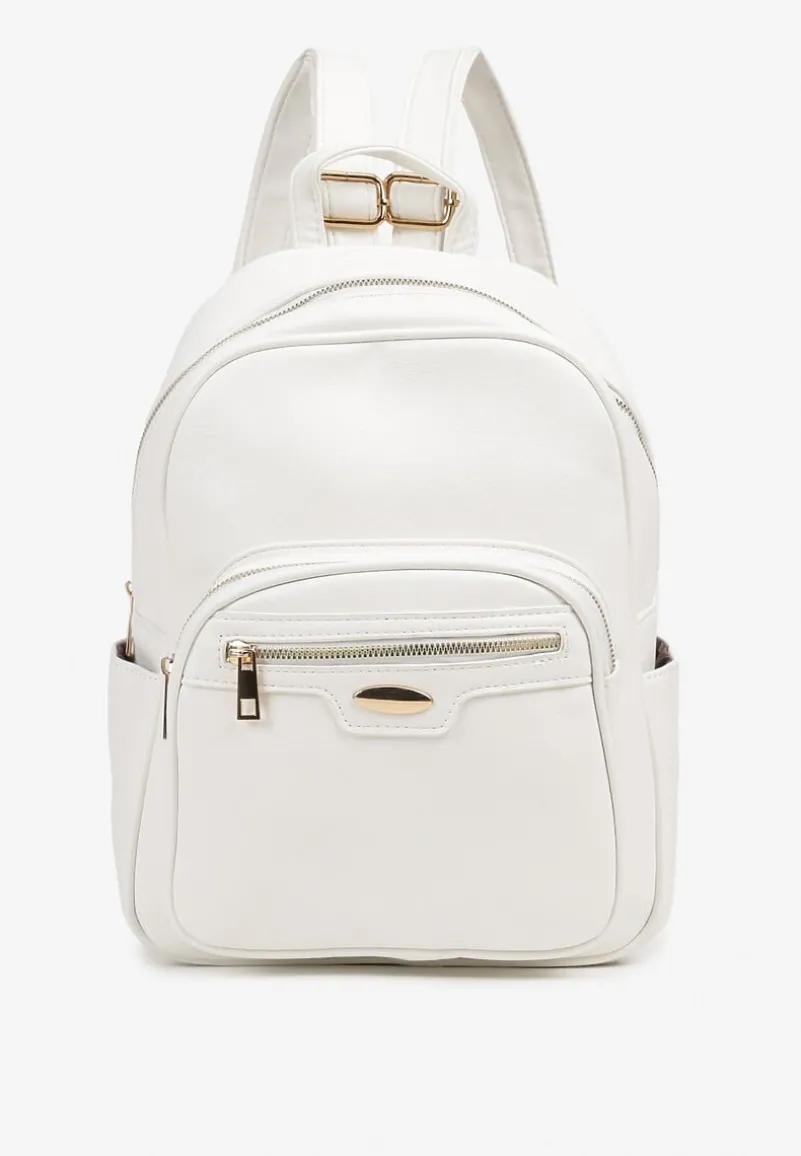 Biały Plecak na Regulowanych Szelkach z Ekoskóry ze Złotymi Detalami Sanu