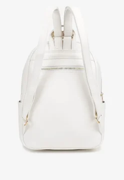 Biały Plecak na Regulowanych Szelkach z Ekoskóry ze Złotymi Detalami Sanu