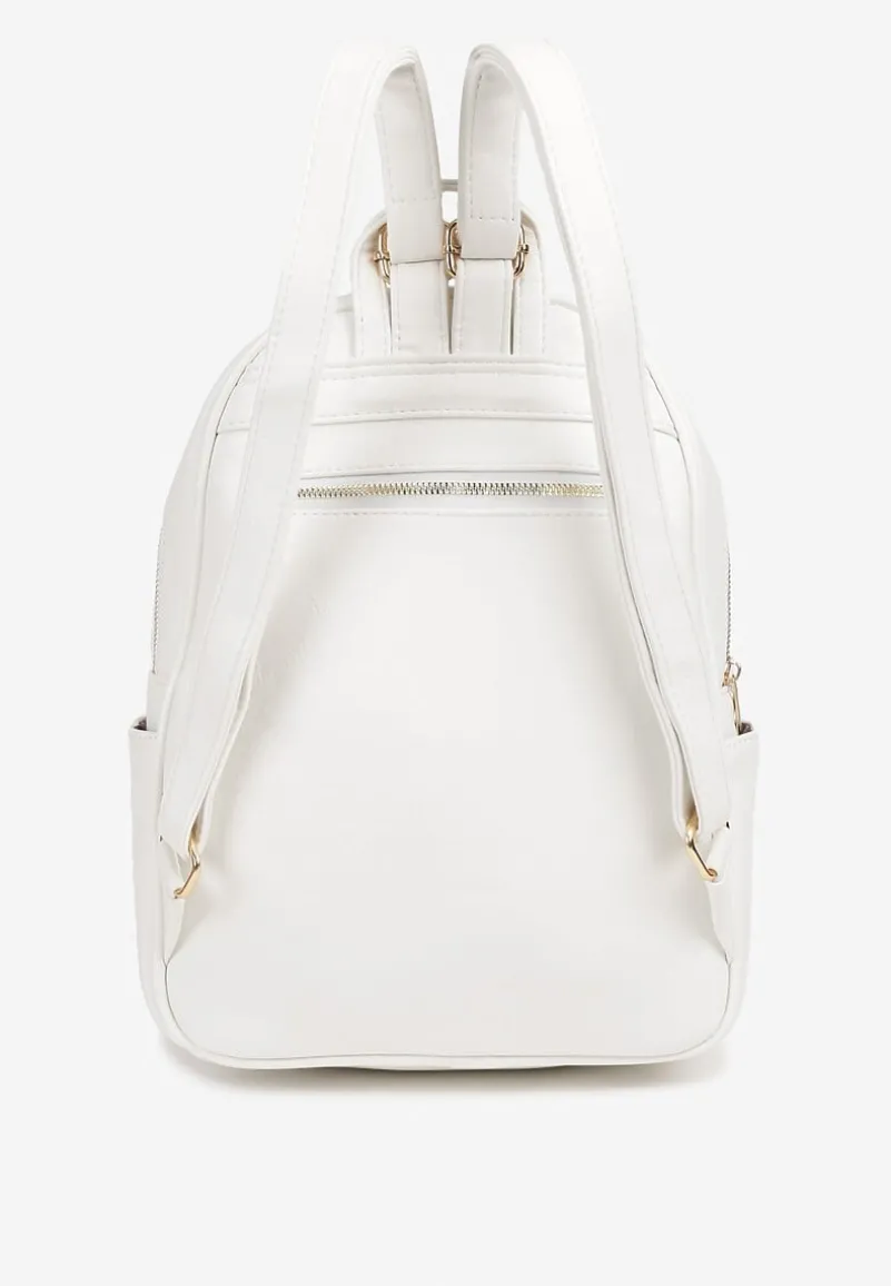 Biały Plecak na Regulowanych Szelkach z Ekoskóry ze Złotymi Detalami Sanu