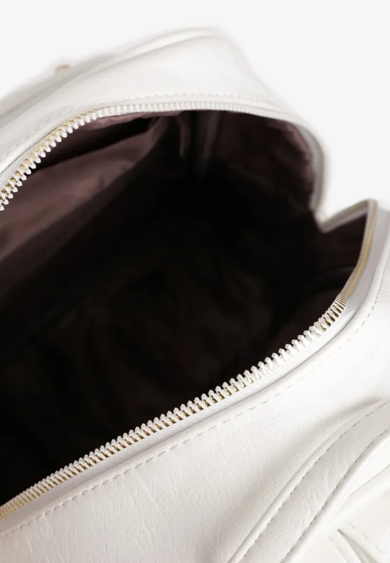 Biały Plecak na Regulowanych Szelkach z Ekoskóry ze Złotymi Detalami Sanu