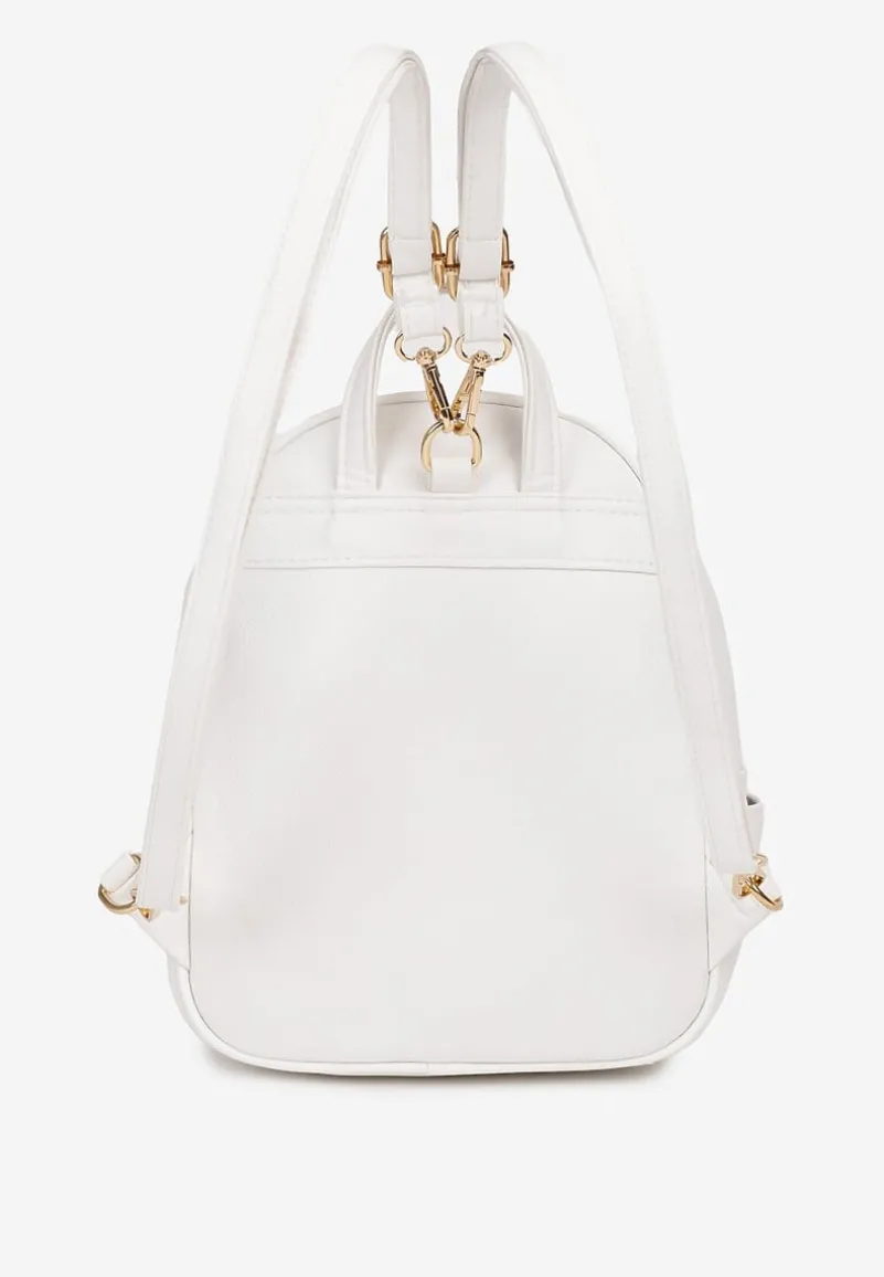 Biały Plecak na Suwak Wykończony Regulowanymi Odpinanymi Paskami Nelda