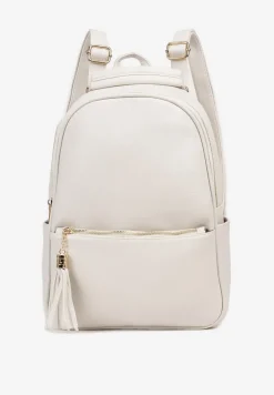 Biały Plecak z Dodatkową Kieszonką i Frędzlem Moratia
