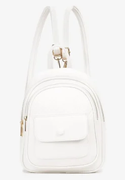 Biały Plecak z Regulowanymi Odpinanymi Paskami Ozdobiony Kieszonką z Klapą Nelope